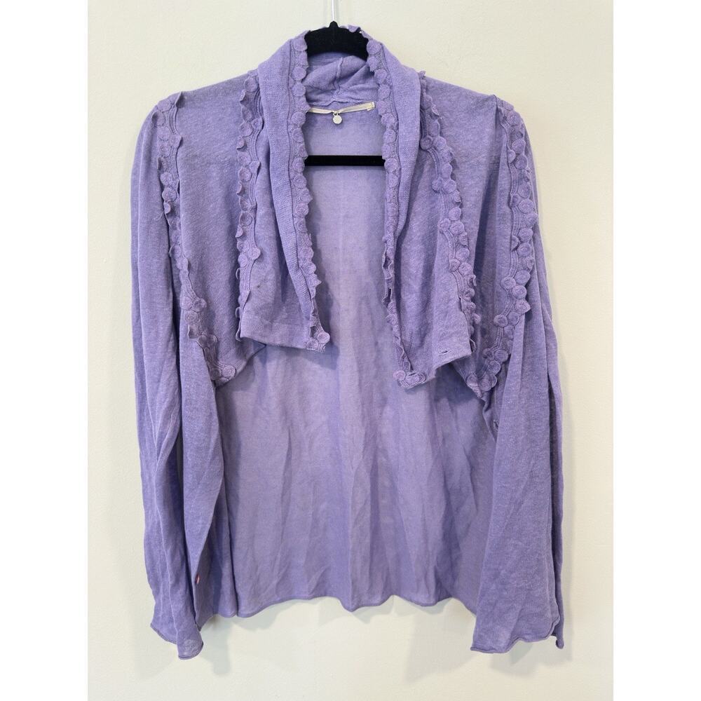 Anthropologie Linen Blend Lilac Open Ruffled Cardigan Size Medium 2075